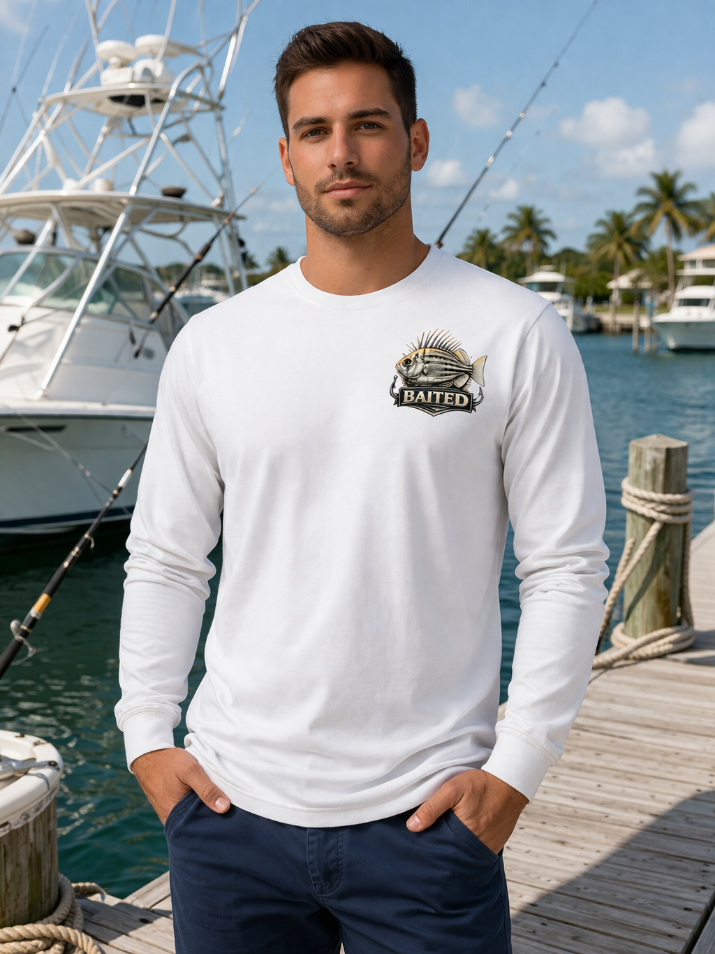 BAITED Offshore Core Long sleeve Tee - White