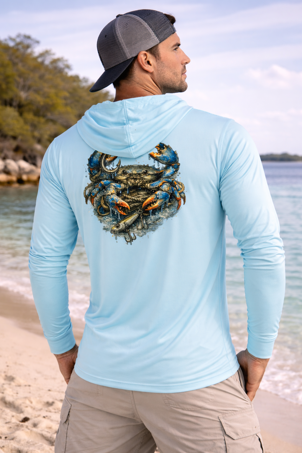 BAITED Offshore Performance Fishing Hoodie – Crab – White