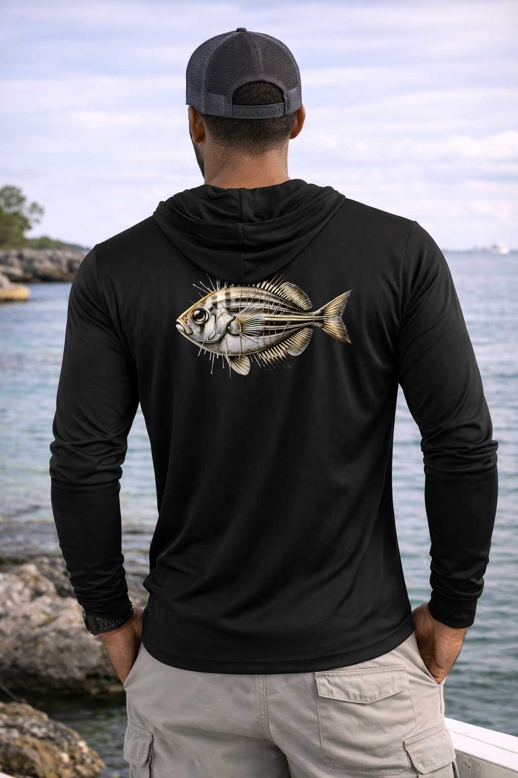 BAITED Offshore Performance Fishing Hoodie – Pin Fish- White