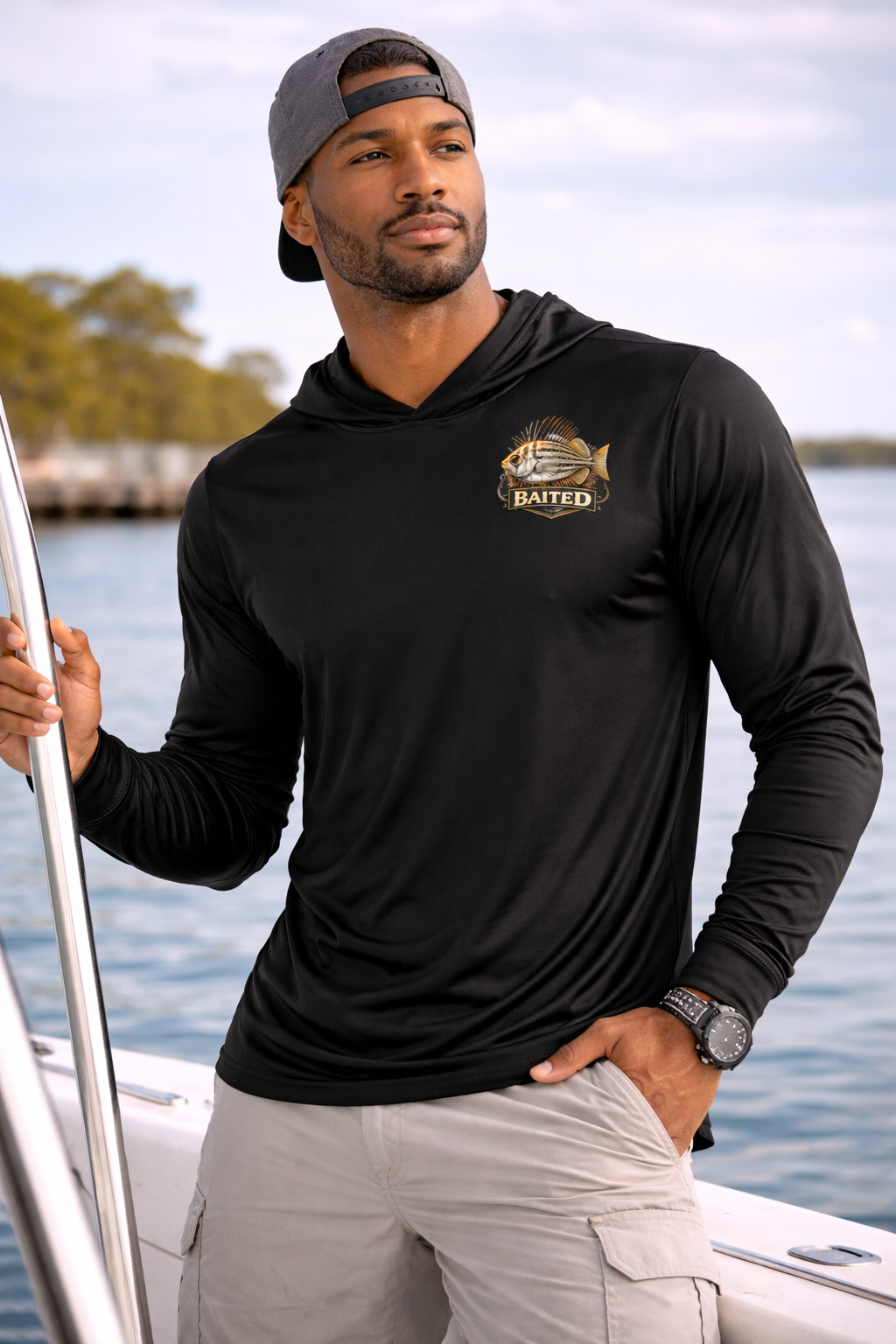 BAITED Offshore Performance Fishing Hoodie – Crab – White