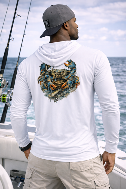 BAITED Offshore Performance Fishing Hoodie – Crab – White