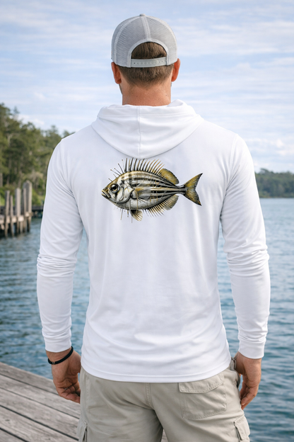 BAITED Offshore Performance Fishing Hoodie – Pin Fish- White